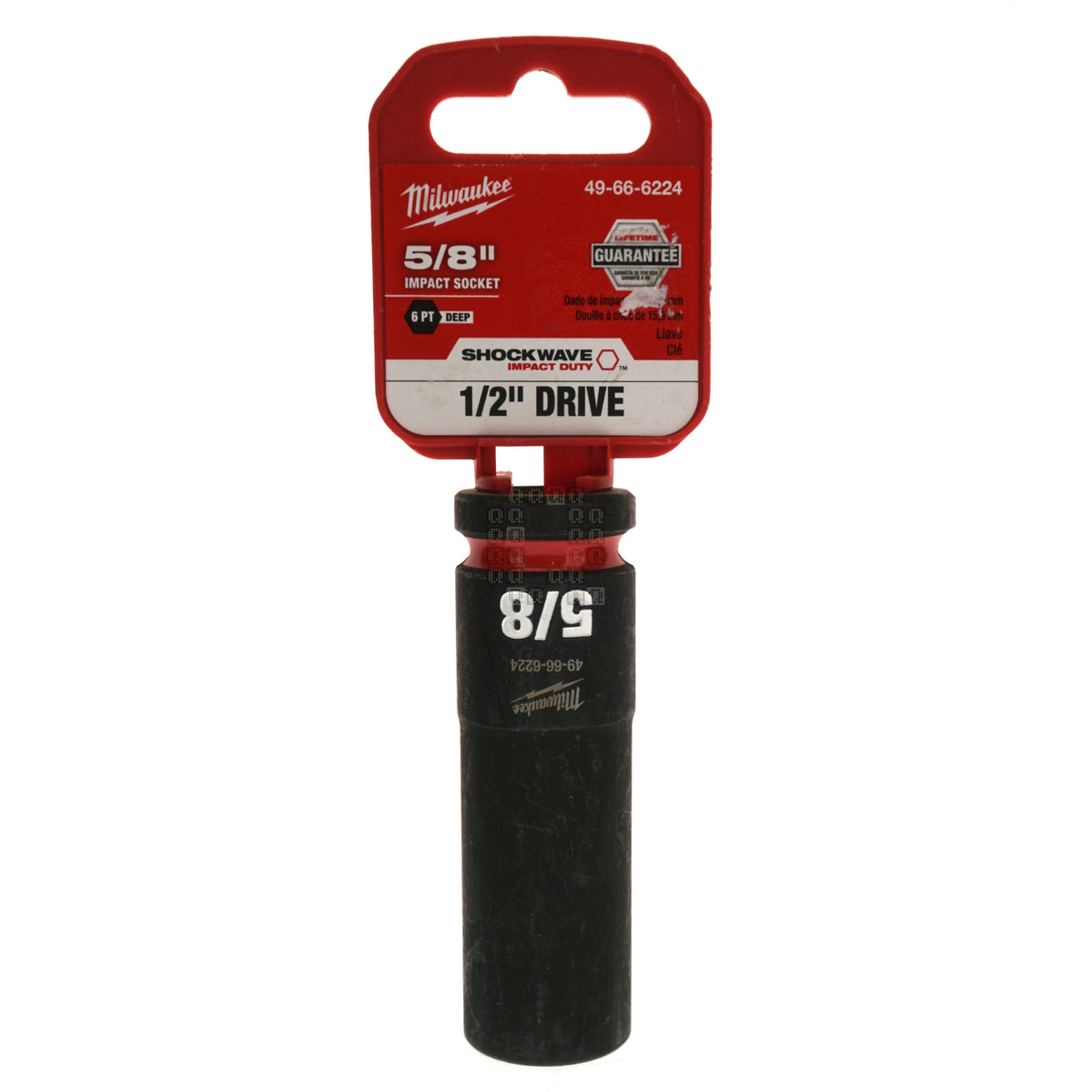 Milwaukee Tool 49-66-6224 Black SHOCKWAVE Impact Duty 1/2" Square Input Drive 5/8" Hex Deep 6 Point Socket Package Front