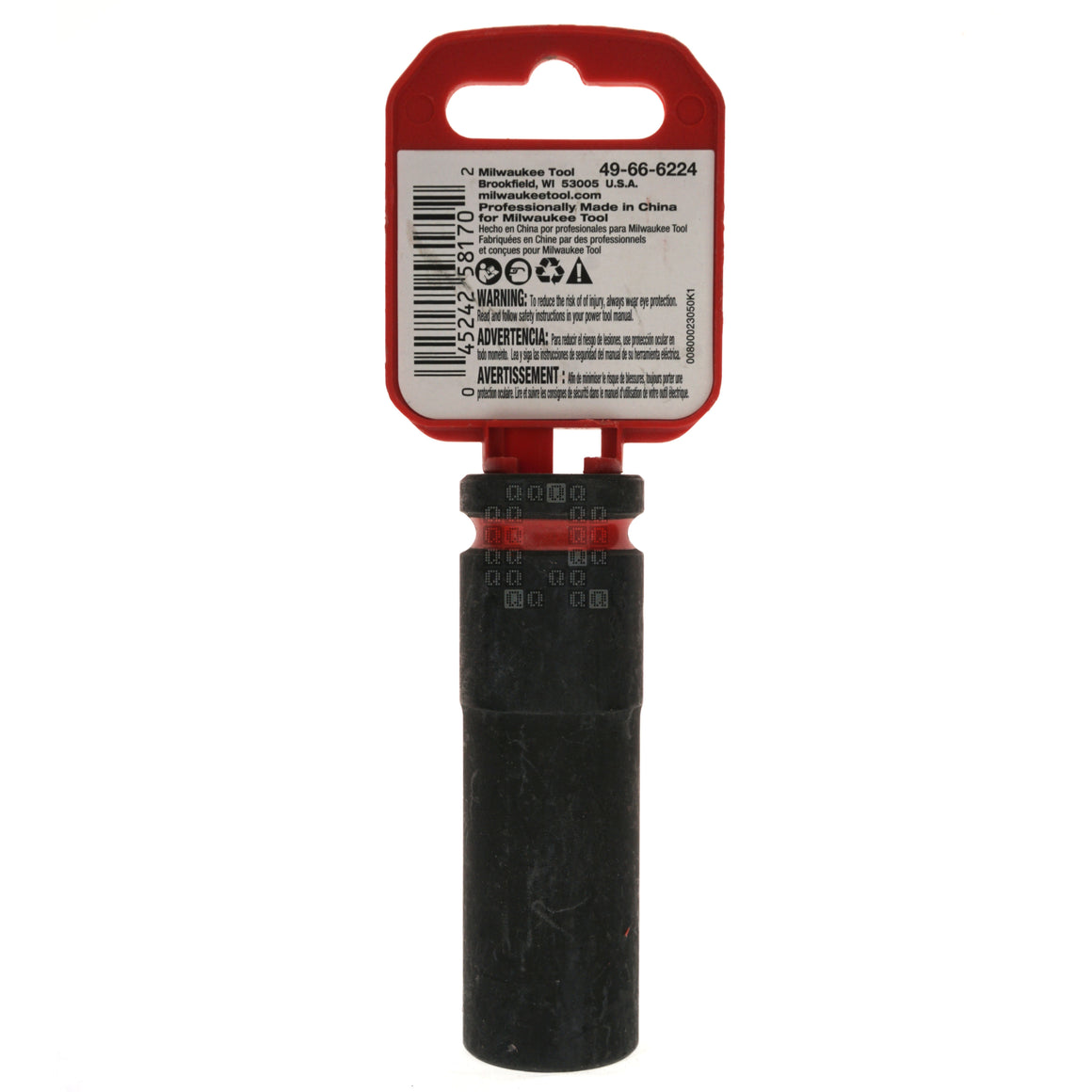 Milwaukee Tool 49-66-6224 Black SHOCKWAVE Impact Duty 1/2" Square Input Drive 5/8" Hex Deep 6 Point Socket Package Back