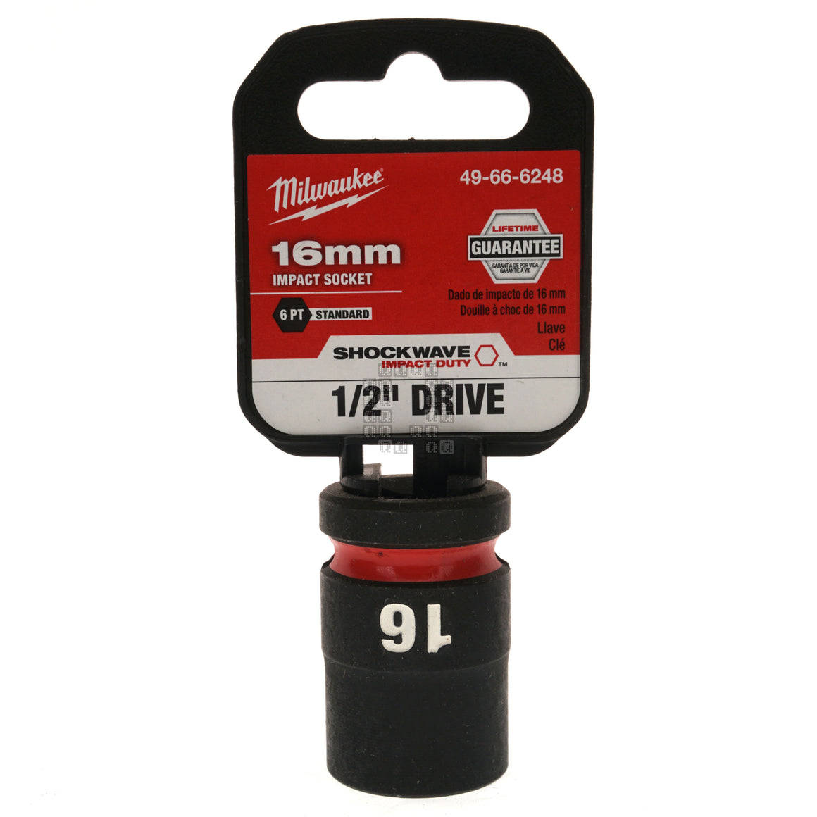 Milwaukee Tool 49-66-6248 SHOCKWAVE Impact Duty 1/2" Drive 16mm Standard 6 Point Socket Hangtag front