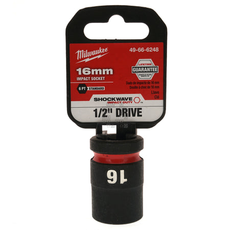 Milwaukee Tool 49-66-6248 SHOCKWAVE Impact Duty 1/2" Drive 16mm Standard 6 Point Socket Hangtag front