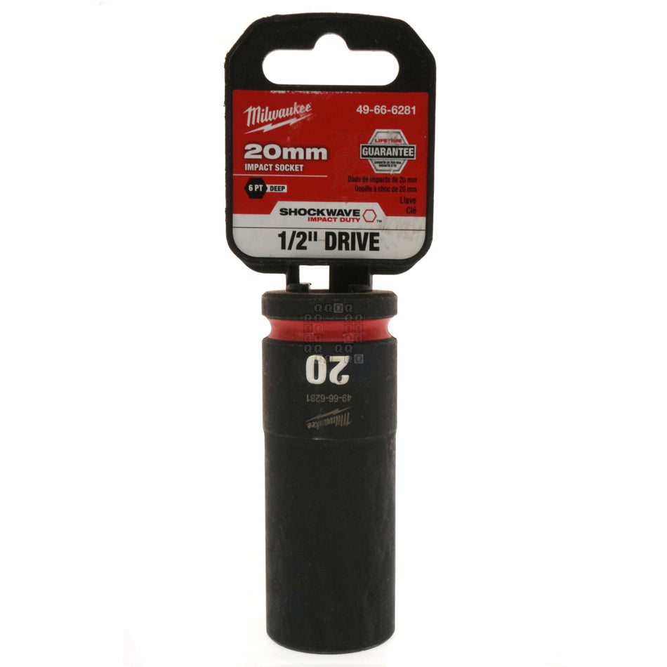 Milwaukee Tool 49-66-6281 SHOCKWAVE Impact Deep Metric 6-Point Socket, 1/2" Input Drive, 20mm Output Drive