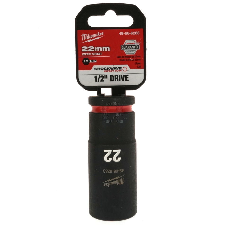 Milwaukee 49-66-6283 SHOCKWAVE Impact Metric Deep 6-Point Socket, 1/2" Drive, 22mm Output Drive