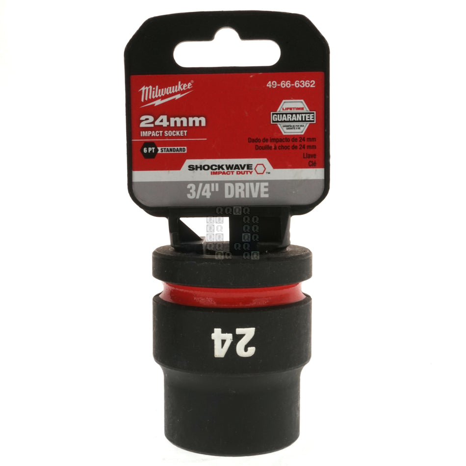 Milwaukee Tool 49-66-6362 SHOCKWAVE Impact 3/4" Square Input Drive 24mm Metric 6 Point Standard Length Socket