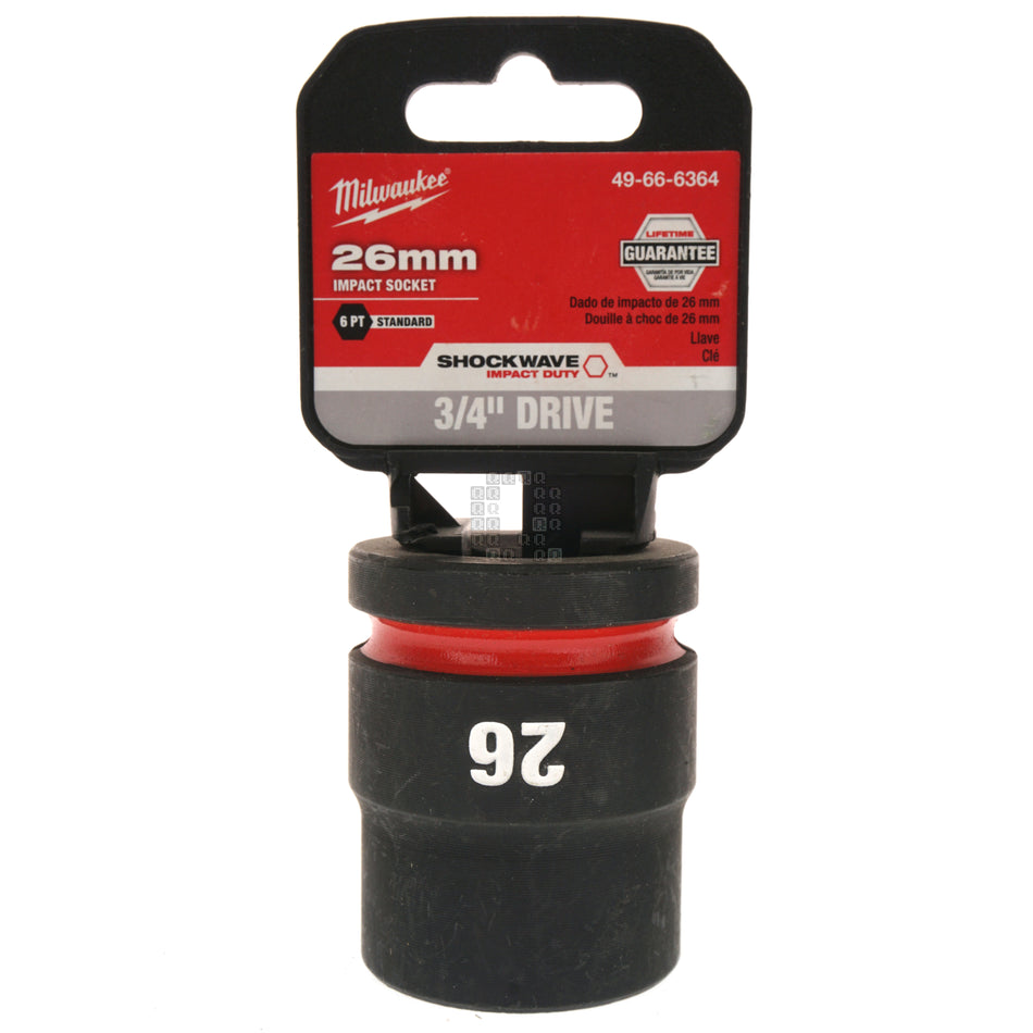 Milwaukee Tool 49-66-6363 SHOCKWAVE Impact Duty 3/4" Drive 26mm Standard 6 Point Metric Socket