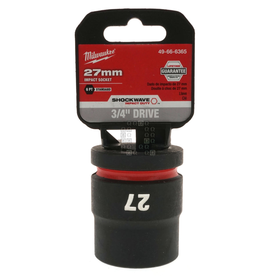 Milwaukee Tool 49-66-6365 SHOCKWAVE Impact Duty 3/4" Drive 27mm Standard-Length 6 Point Socket