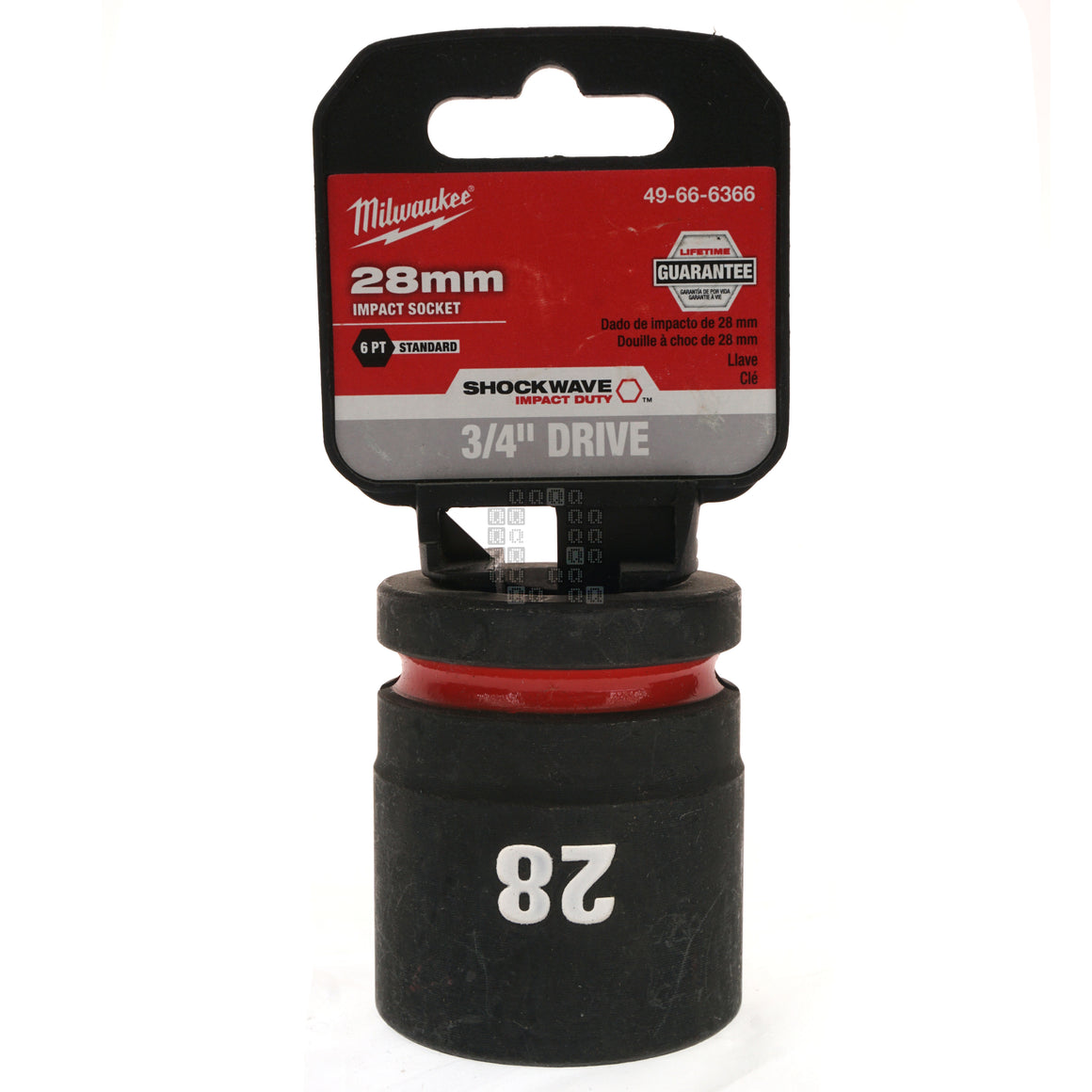 Milwaukee Tool 49-66-6366 SHOCKWAVE Impact 3/4" Square Input Drive 28mm Standard Length Metric 6 Point Socket Black Hangtag Front