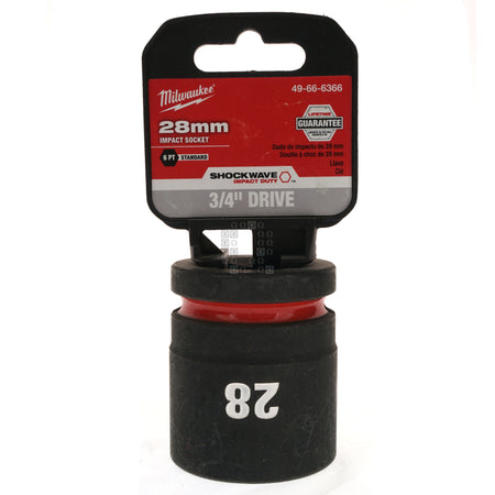 Milwaukee Tool 49-66-6366 SHOCKWAVE Impact 3/4" Square Input Drive 28mm Standard Length Metric 6 Point Socket Black Hangtag Front