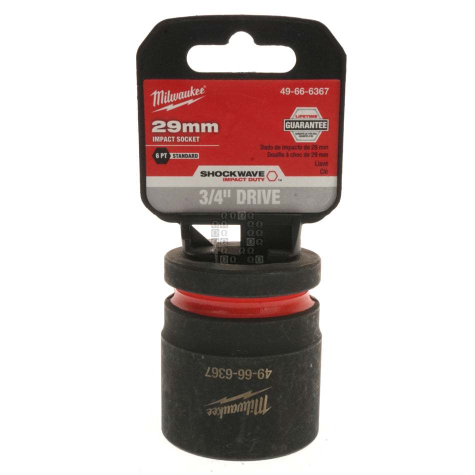 Milwaukee Tool 49-66-6367 SHOCKWAVE Impact 3/4" Square Input Drive 29mm Standard Length Metric 6-Point Socket Package Front