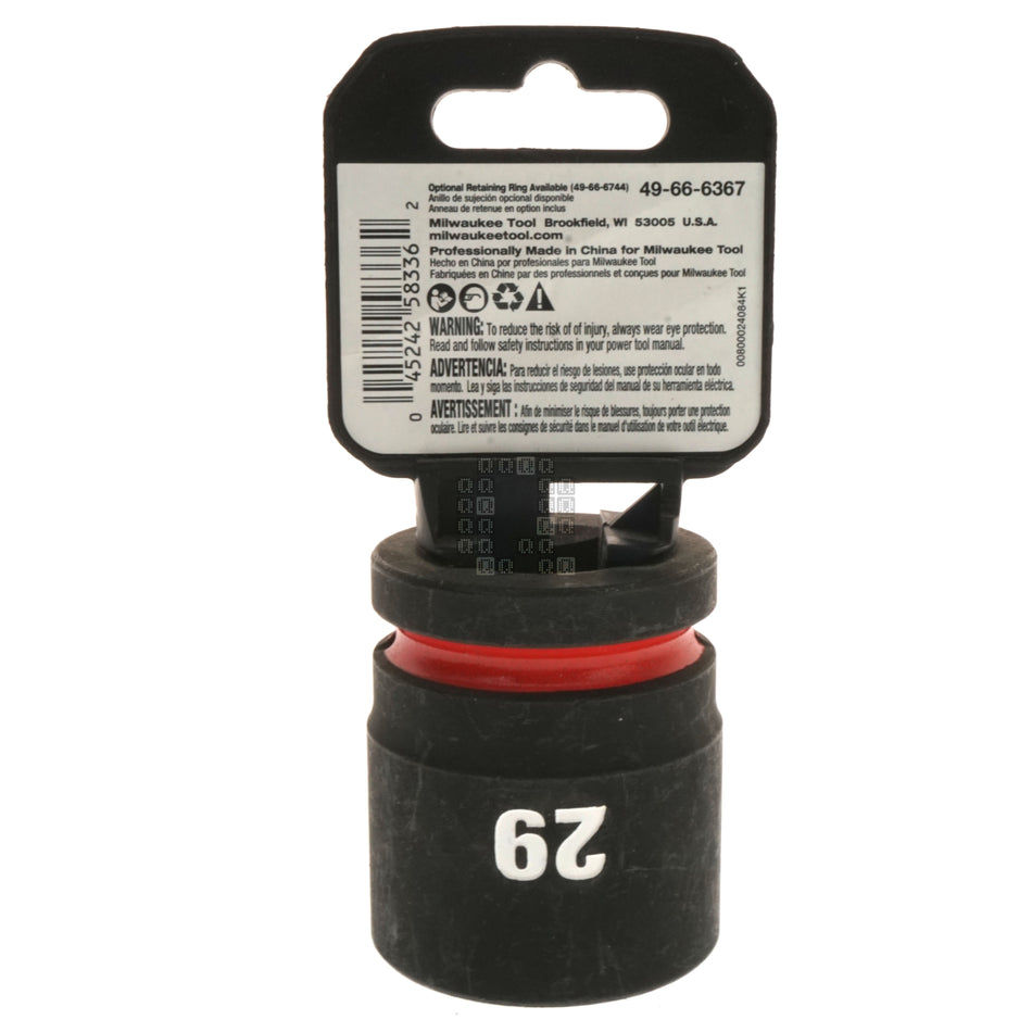 Milwaukee Tool 49-66-6367 SHOCKWAVE Impact 3/4" Square Input Drive 29mm Standard Length Metric 6-Point Socket Package Back