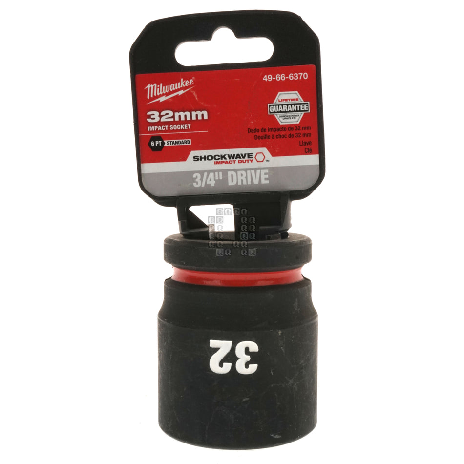 Milwaukee Tool 49-66-6370 SHOCKWAVE Metric Impact Duty 3/4" Input Drive 32mm Standard Length 6 Point Socket