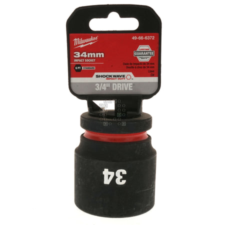 Milwaukee Tool 49-66-6372 Black SHOCKWAVE Impact Duty 3/4" Drive Standard Length Metric 34mm Hex 6 Point Socket Hangtag Front