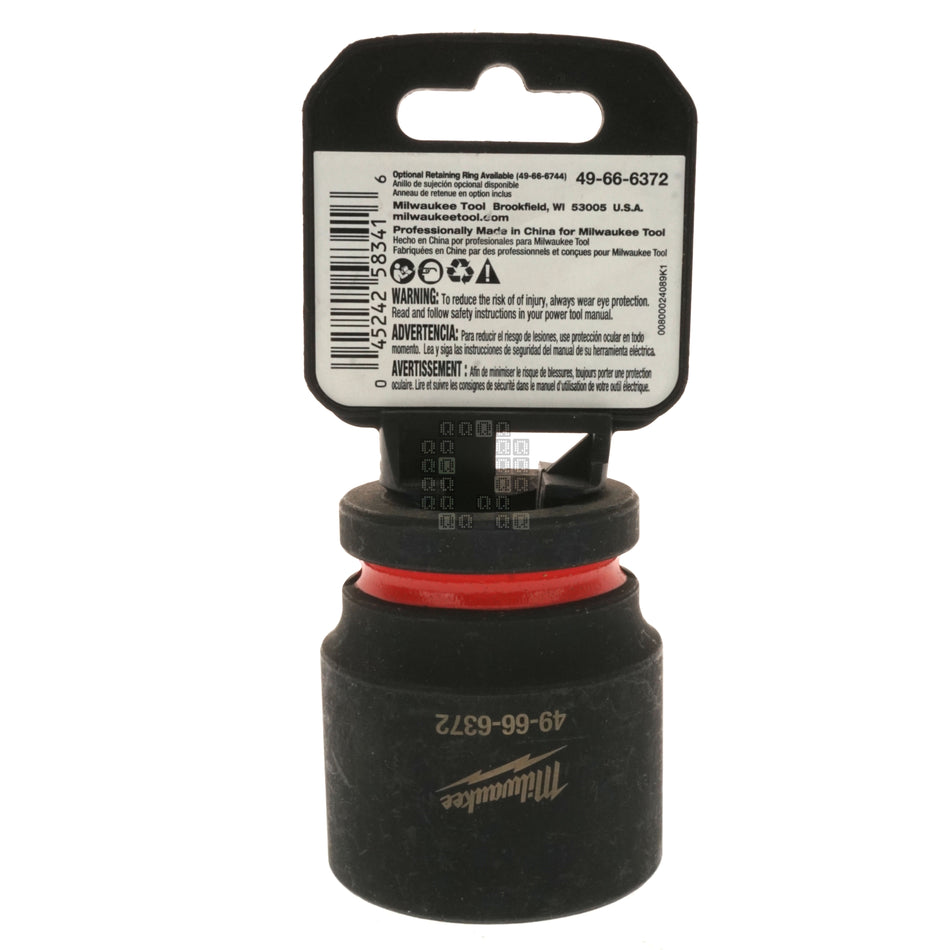 Milwaukee Tool 49-66-6372 Black SHOCKWAVE Impact Duty 3/4" Drive Standard Length Metric 34mm Hex 6 Point Socket Hangtag Back