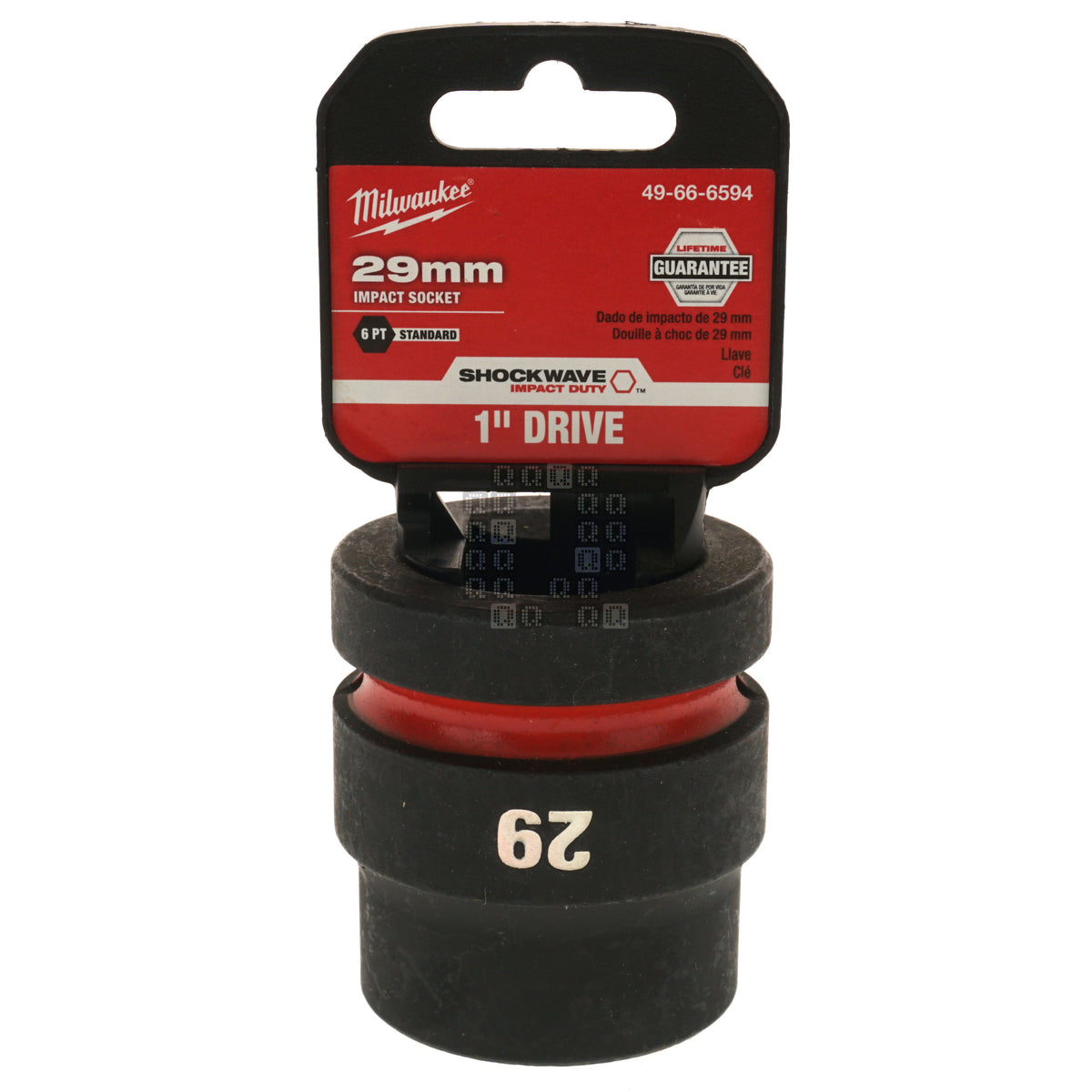 Milwaukee Tool 49666594 49-66-6594 SHOCKWAVE Black Oxide Impact Duty 1" Input Drive, 29MM 6 Point Standard-Length Socket Package Front
