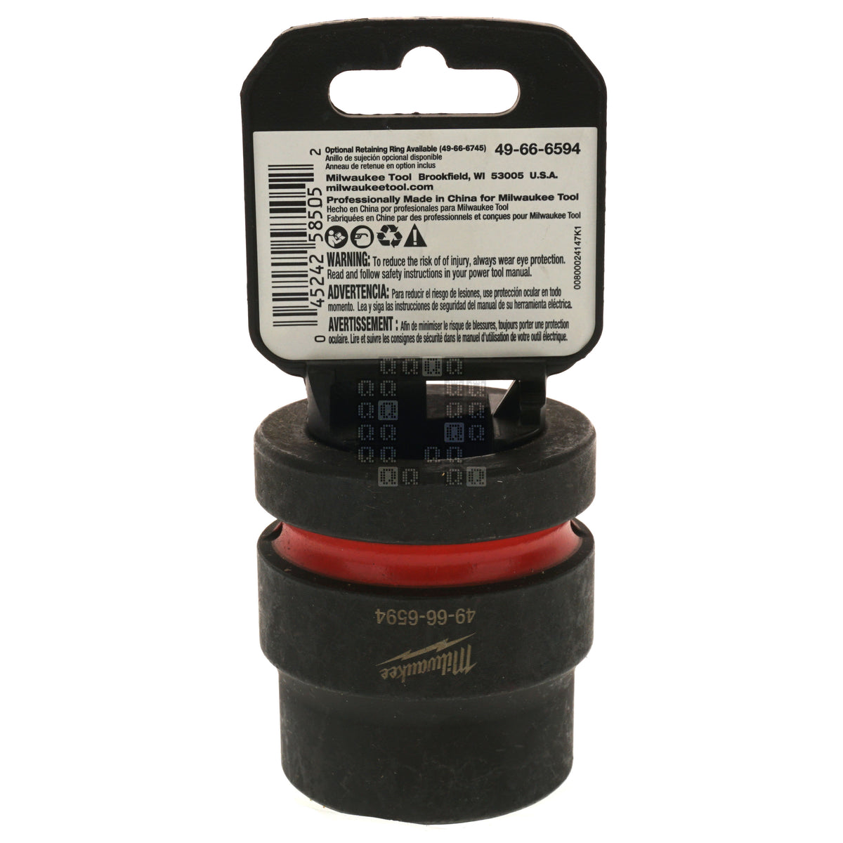 Milwaukee Tool 49666594 49-66-6594 SHOCKWAVE Black Oxide Impact Duty 1" Input Drive, 29MM 6 Point Standard-Length Socket Package Back