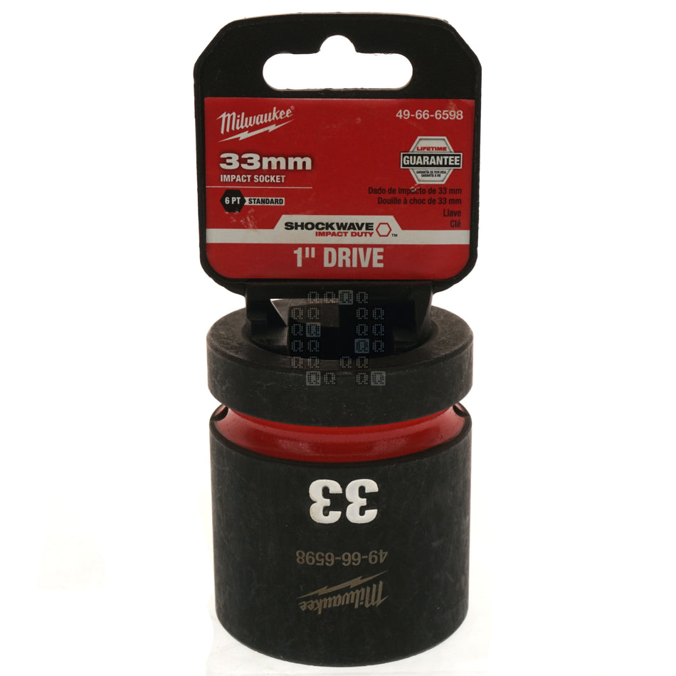 Milwaukee Tool 49-66-6598 SHOCKWAVE Impact Duty 1" Square Input Drive Metric 33MM 6 Point Standard-Length Socket