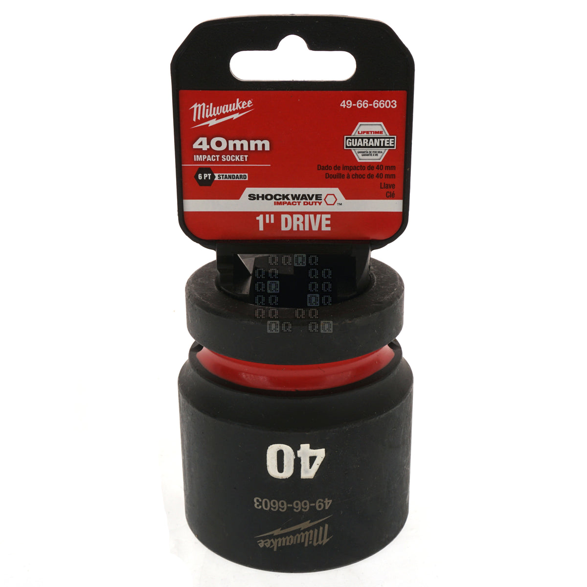 Milwaukee Tool 49-66-6603 SHOCKWAVE Impact Duty 1" Square Input Drive Metric 40MM 6 Point Standard-Length Socket Package Front