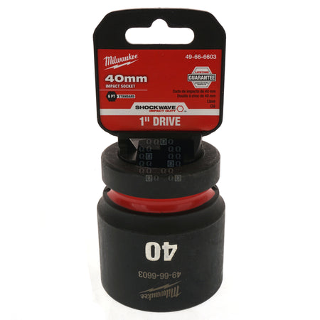 Milwaukee Tool 49-66-6603 SHOCKWAVE Impact Duty 1" Square Input Drive Metric 40MM 6 Point Standard-Length Socket Package Front