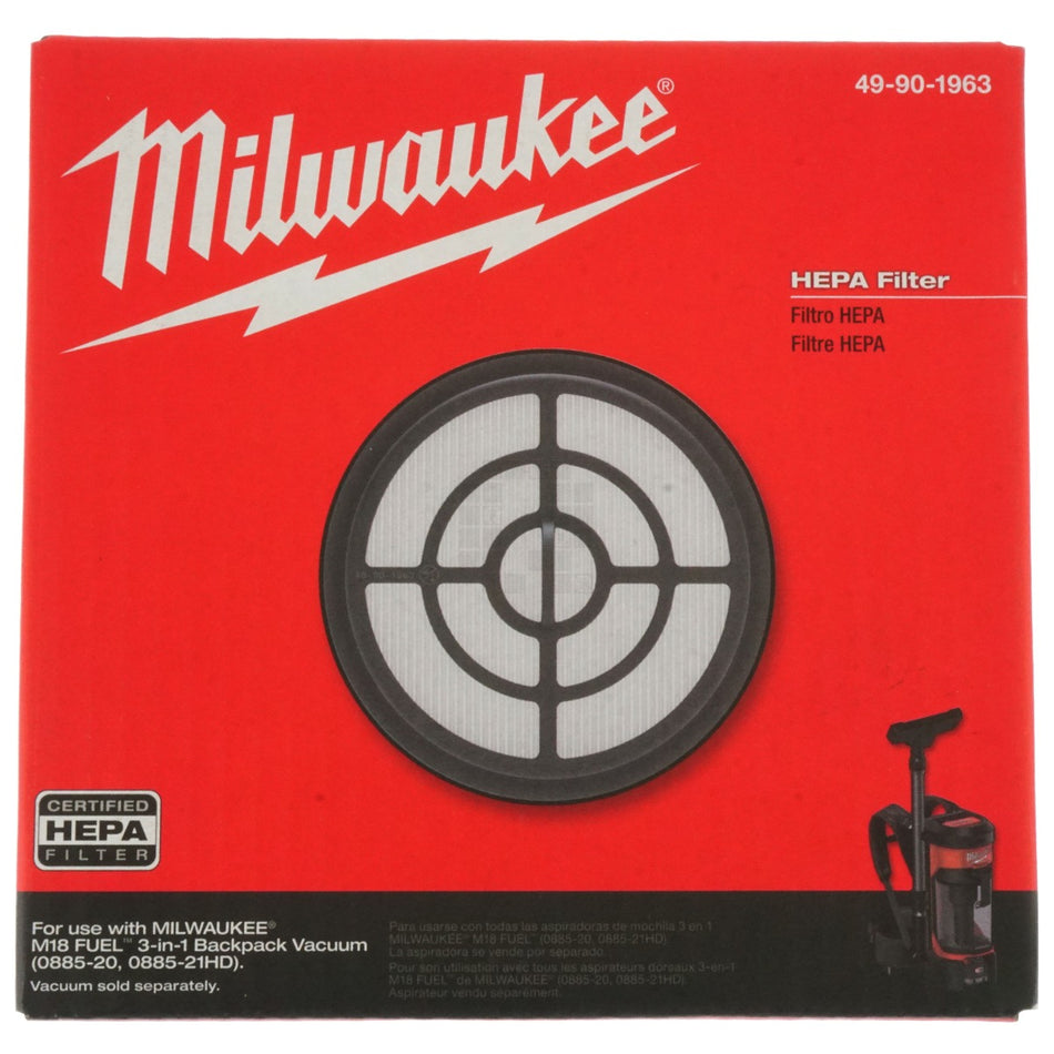 Milwaukee 49-90-1963 HEPA Filter for 0885-20 Backpack Vacuum