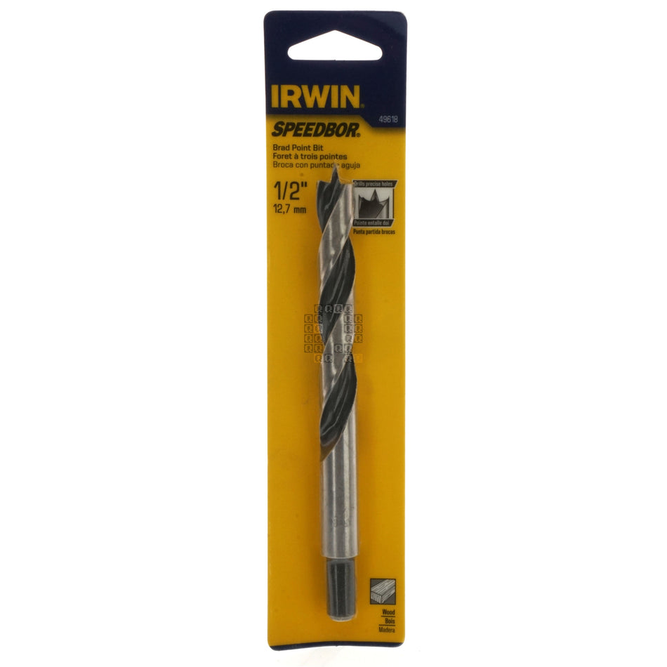 Irwin Tools 49618 1/2" SPEEDBOR Brad Point Drill Bit, 3/8" Reduced Shank