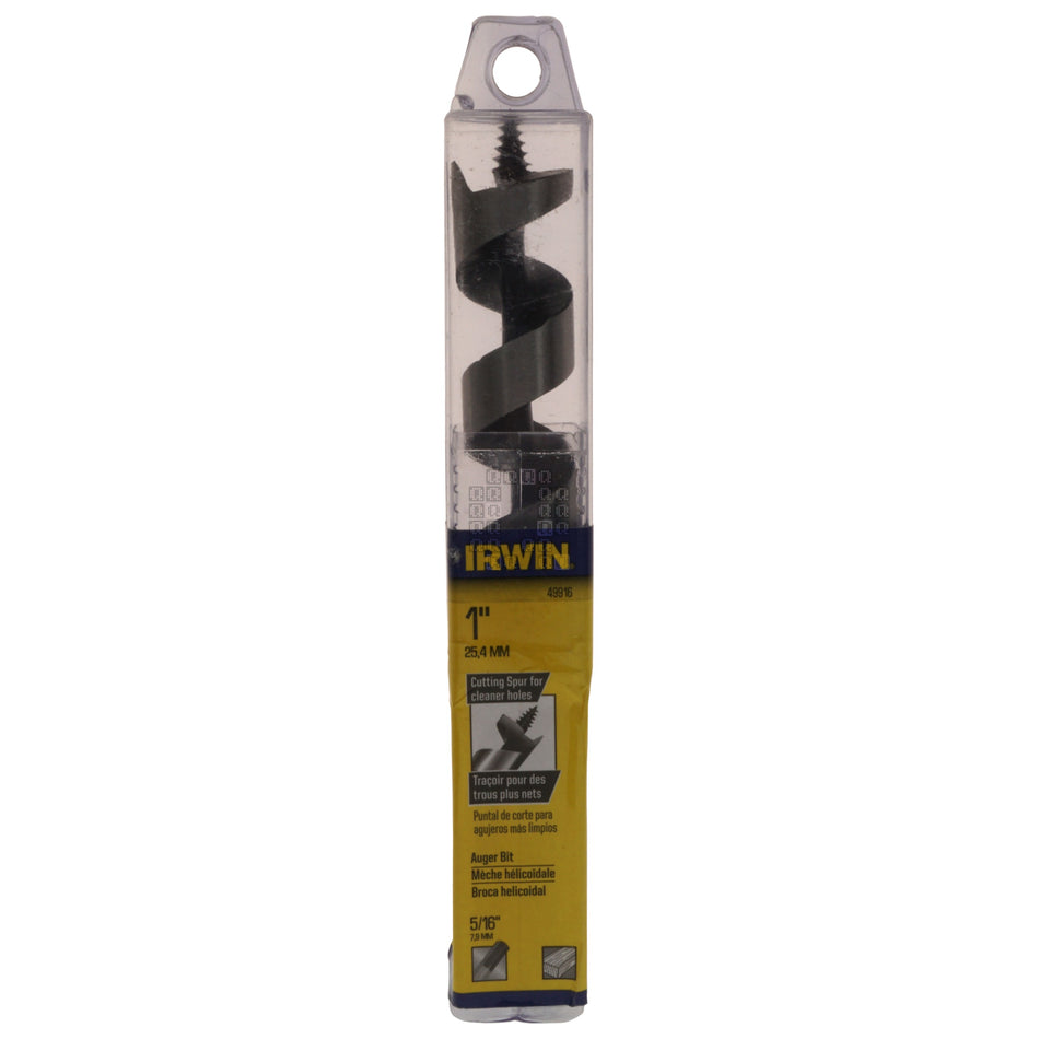 Irwin Industrial Tools 49916 1" 25.4mm Auger Drill Bit, 7-1/2" Length, 1-Flute, 5/16" Hex Shank