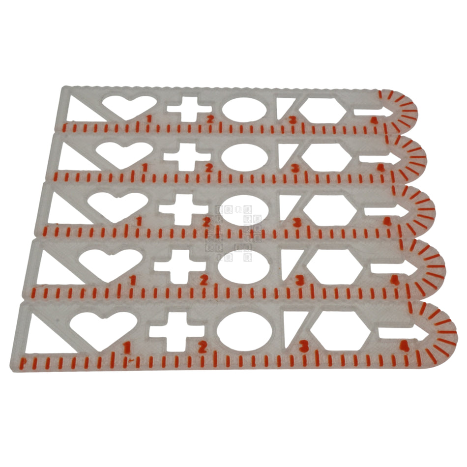 3d Printed TPU 4" Ruler & Stencil, Clear/Orange, 5-Pack