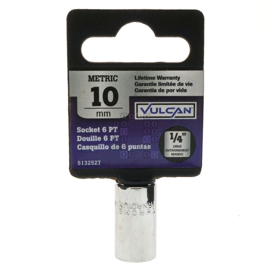 Vulcan 5132527 1/4" Drive 6-Point Standard SAE Chrome Socket, 10mm
