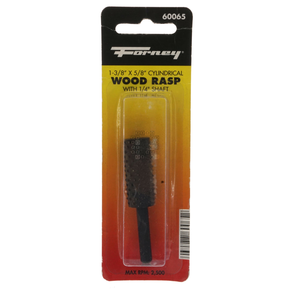 Forney Industries 60065 1-3/8" x 5/8" Cylindrical Wood Rotary Rasp, 1/4" Straight Shank