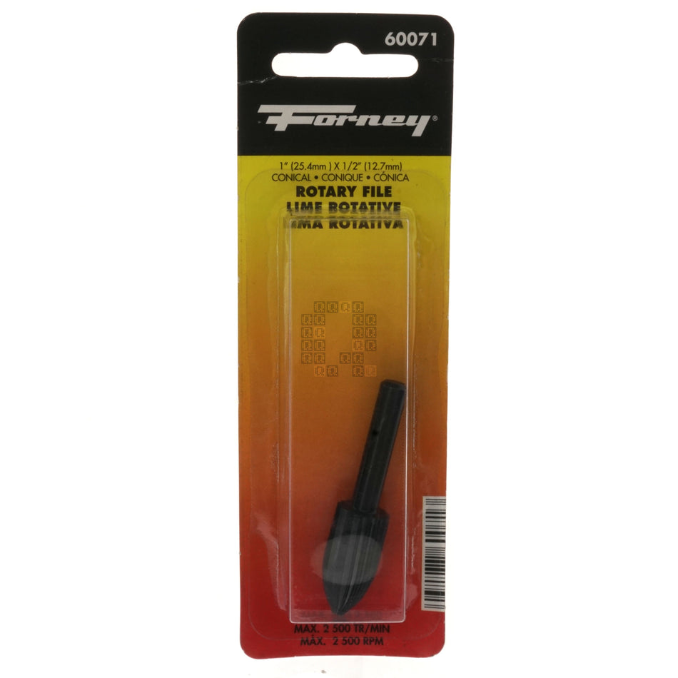 Forney Industries 60071 1" x 1/2" x 1/4" Conical Rotary File with Rounded End, 1/4" Straight Shank