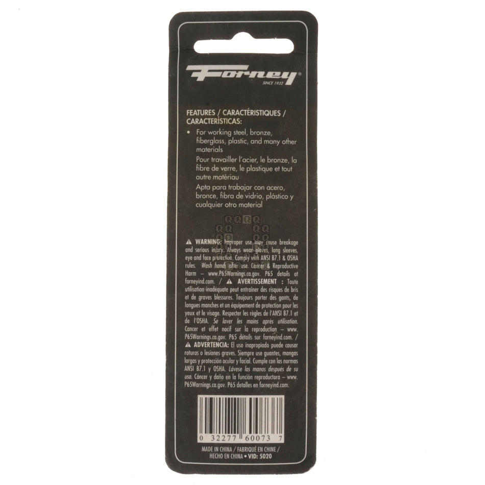 Forney Industries 60073 1" x 1/2" Cylindrical Rotary File with Flat Top, 1/4" Straight Shank