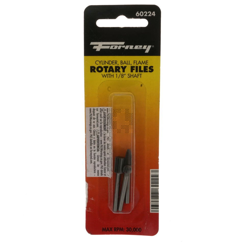 Forney Industries 60224 Cylinder, Ball & Tree Mini Rotary File Set, 1/8" Shaft