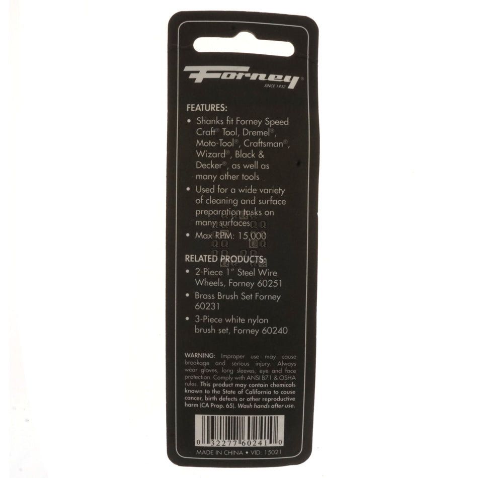 Forney Industries 60241 3-Piece Steel Wire Bristle Brush Set, 1/8" Shaft
