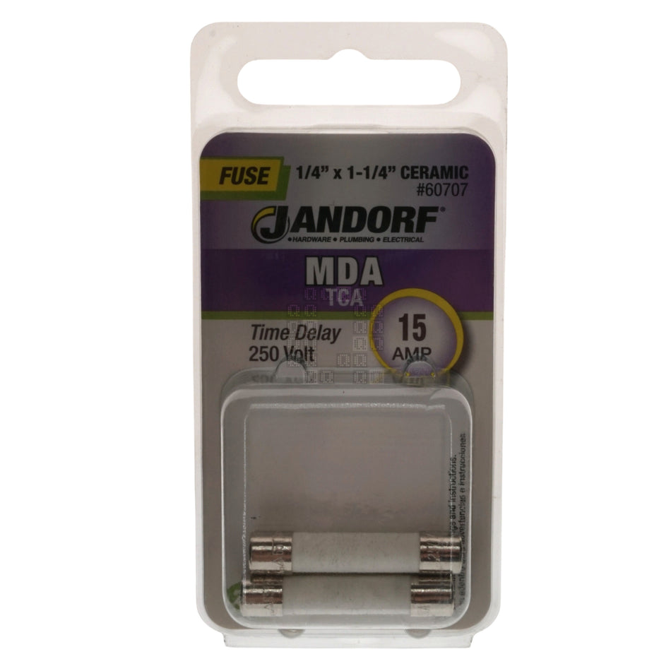 Jandorf 60707 Ceramic Body Slow Blow Time Delay Fuse, 15-Amp, 250VAC