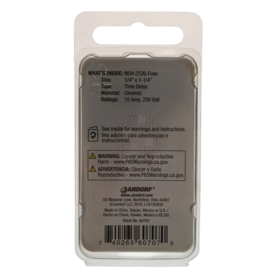 Jandorf 60707 Ceramic Body Slow Blow Time Delay Fuse, 15-Amp, 250VAC