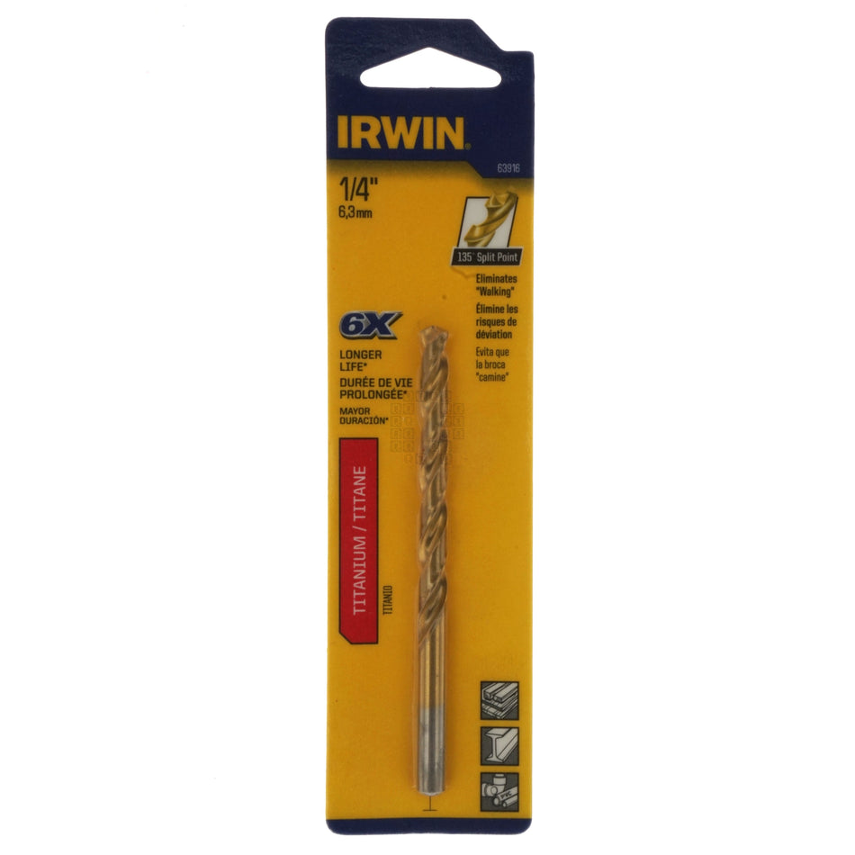 Irwin 63916 1/4" Titanium Nitride Coated 135° Split Point Drill Bit