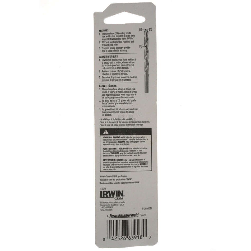 Irwin 63918 9/32" Titanium Coated 135° Split Point Drill Bit