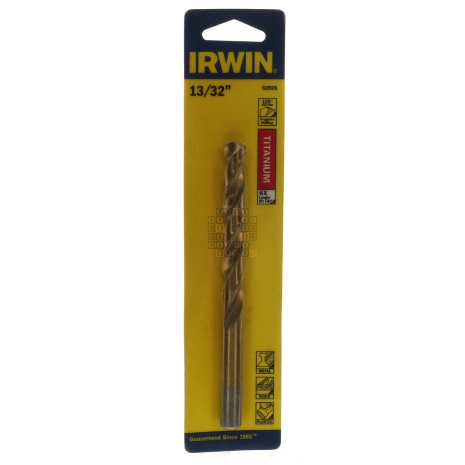 Irwin 63926 Titanium (TiN) Coated 135° Split Point Drill Bit, 13/32" Diameter
