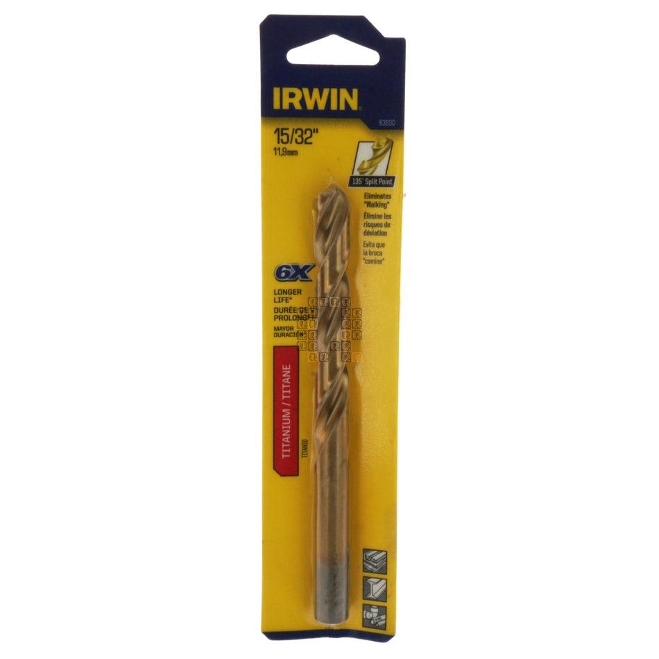 Irwin 63930 15/32" Titanium (TiN) Coated 135° Split Point Drill Bit
