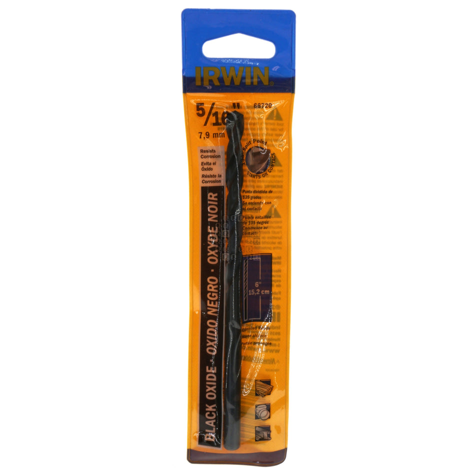 Irwin 66720 5/16" Extended Reach Black Oxide Aircraft Drill Bit, 6" Length, 135° Split Point