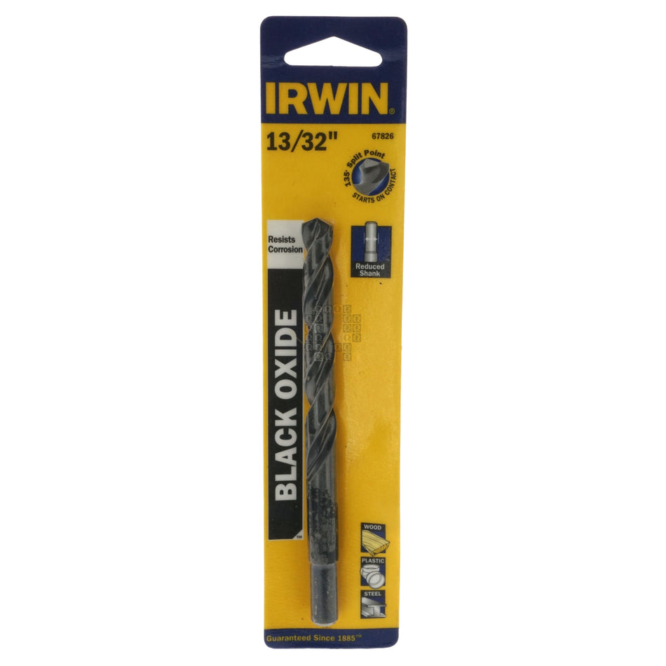 Irwin 67826 13/32" Black Oxide 135° Split Point Drill Bit, 3/8" Reduced Shank