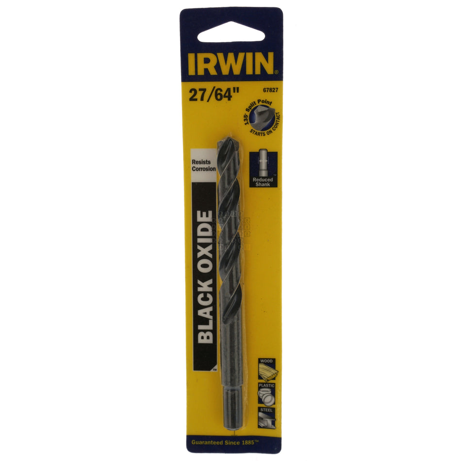 Irwin 67827 27/64" Black Oxide 135° Split Point 3/8" Reduced Shank Drill Bit