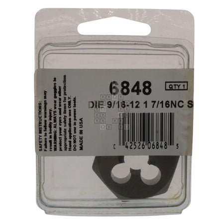 Irwin Hanson 6848 9/16"-12NC Right Hand (RH) High Carbon Steel HCS 1-7/16" Hex Die Package Front 