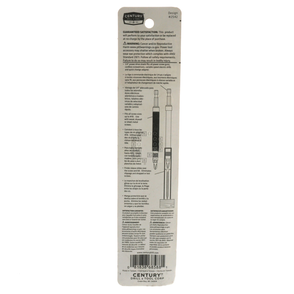 Century Drill & Tool 68588 Magnetic Screw Guide, 4-1/2" Length, 1/4" Hex Drive