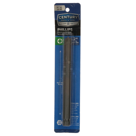 Century Drill & Tool 68600 PH1 PH2 PH3 / #1 #2 #3 Phillips 3-Piece Premium S2 Steel Screwdriver Set Package Front