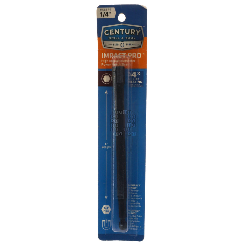 Century Drill & Tool 68674 1/4" Impact Pro High Impact Nutsetter  Power Notch Shank, 6" Length, 1/4" Hex Quick Connect