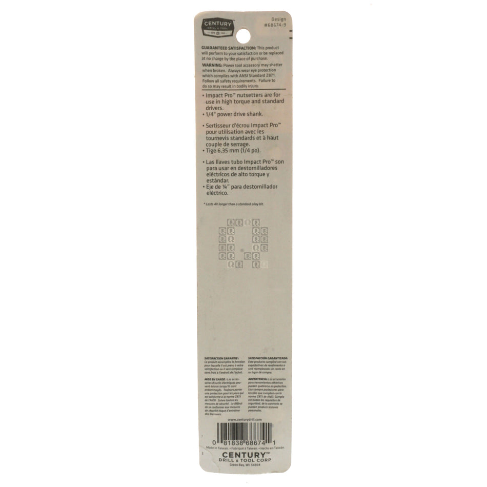 Century Drill & Tool 68674 1/4" Impact Pro High Impact Nutsetter  Power Notch Shank, 6" Length, 1/4" Hex Quick Connect