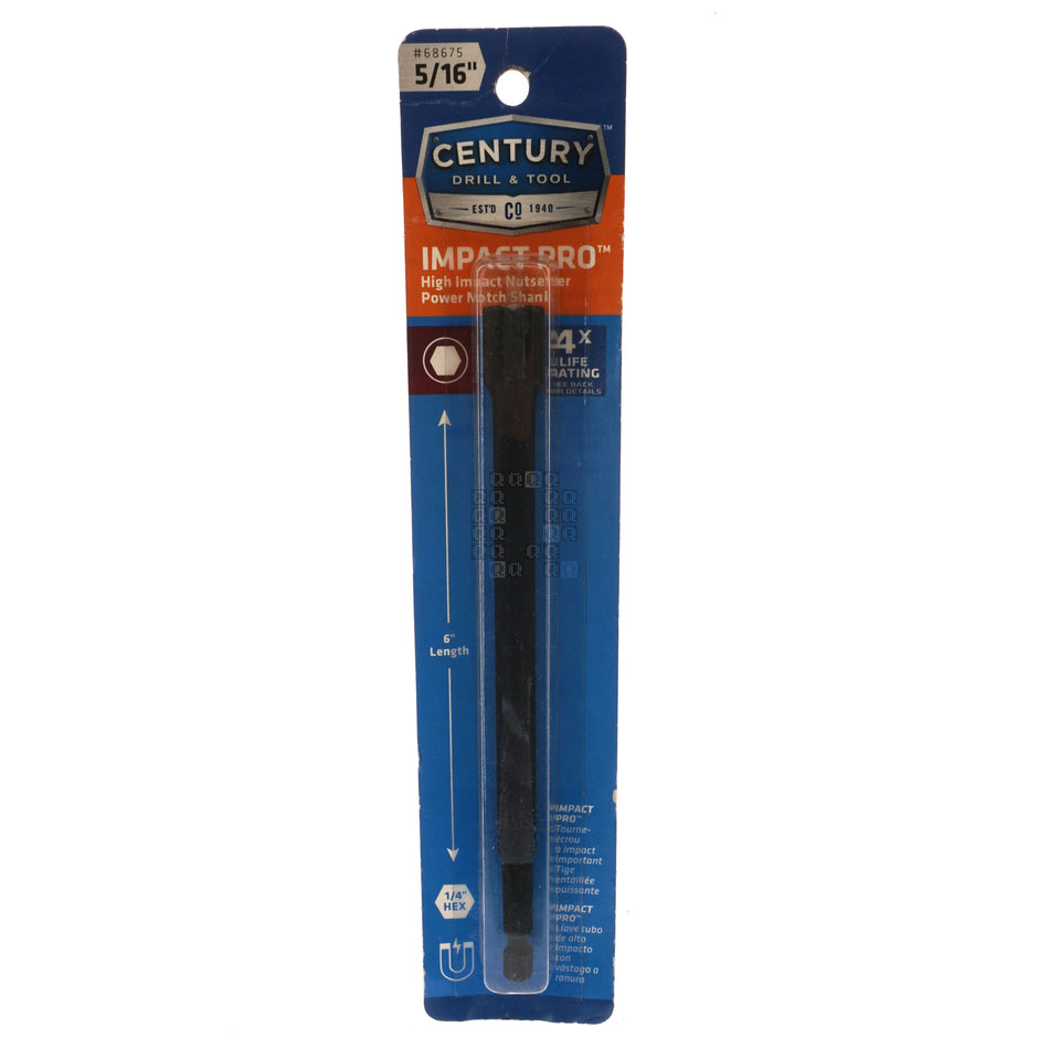 Century Drill & Tool 68675 5/16" IMPACT PRO High Impact Nutsetter Power Notch Shank, 6" Length, 1/4" Hex Package Front