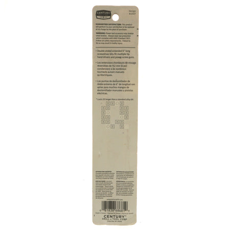 Century Drill & Tool 68681 PH1 / #1 Phillips / #6-8 Slotted Double Ended Power Screwdriver Bit, 6" Length Package Back