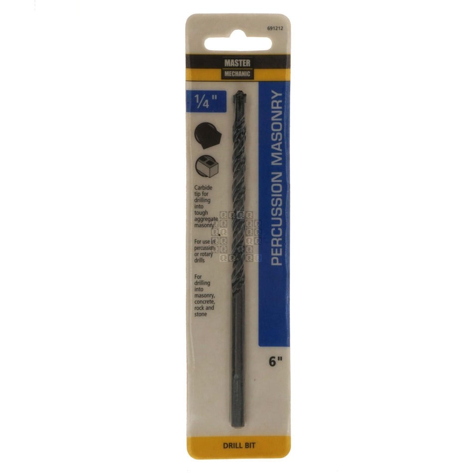 Master Mechanic 691212 1/4" Carbide Tip Percussion Masonry Drill Bit, 6" Length