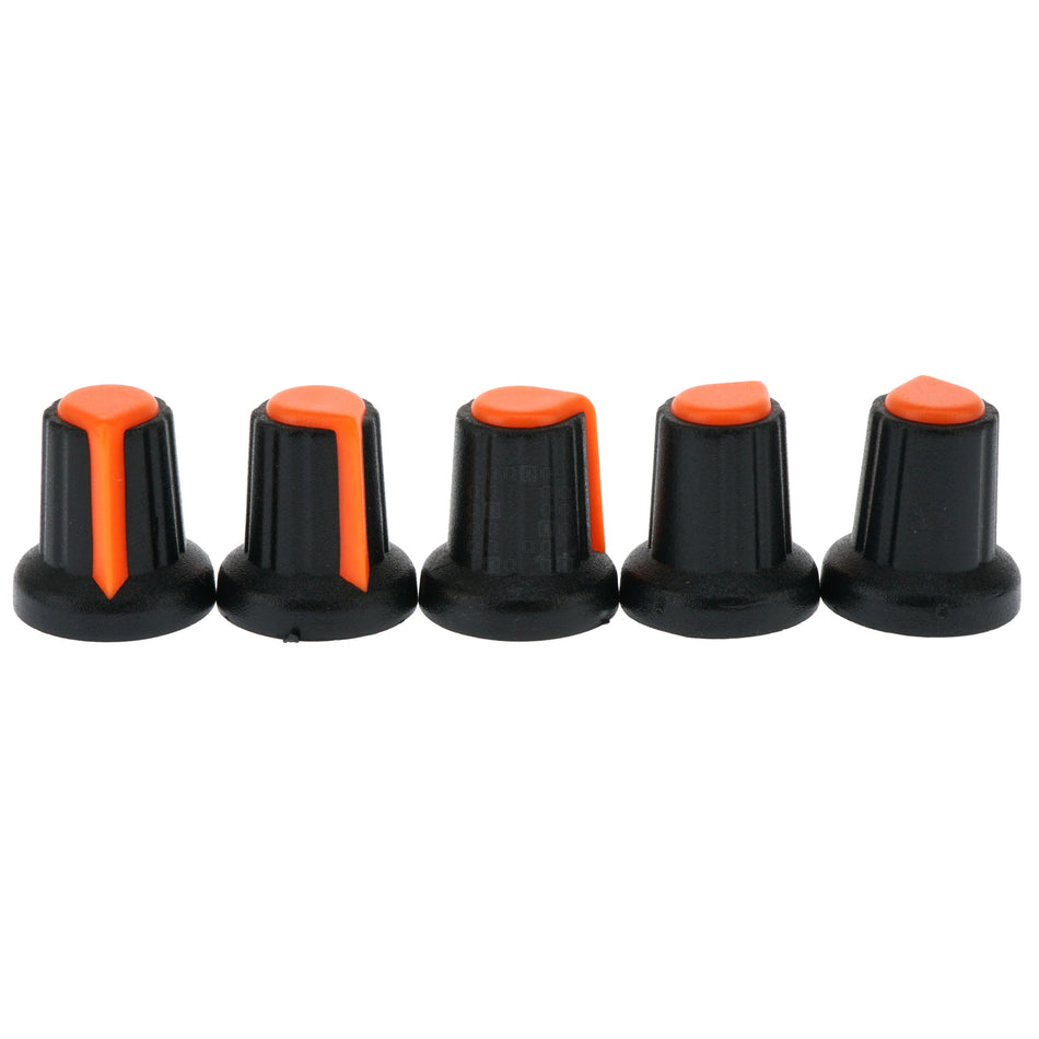 6mm Splined Plastic Potentiometer Knob, Orange, 5-Pack, WH148 AG2