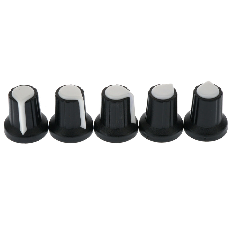 6mm Splined Plastic Potentiometer Knob, White, 5-Pack, WH148 AG2